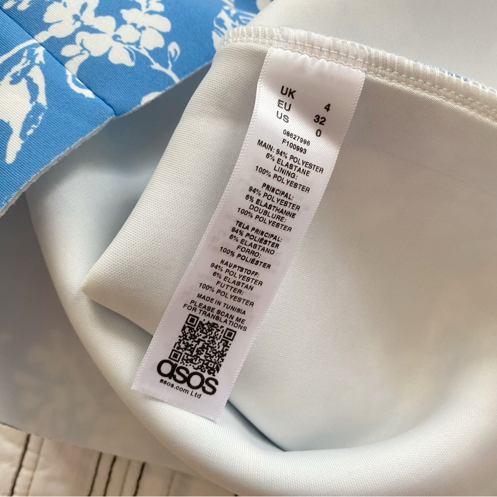 NWT ASOS Design Blue & White Floral Halter Midi Skater Fit & Flare Dress size 0 - Picture 7 of 10